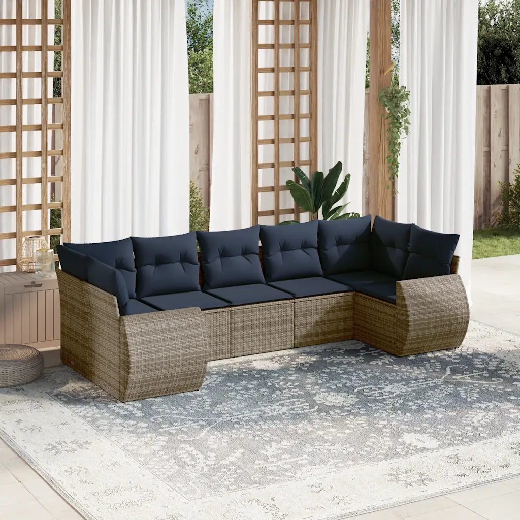 Set Divani da Giardino 7 pz con Cuscini Grigio in Polyrattan 3221790