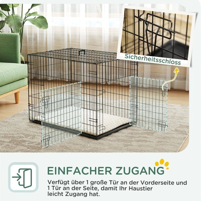 Gabbia per cani pieghevole con 2 porte, trasportino con vassoio di base estensibile e cuscino, 75 x 48,5 x 53 cm, nera