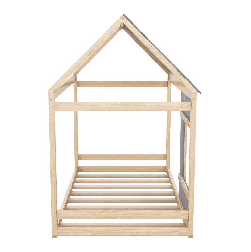 Letto per bambini 90x200 cm a casetta; legno; colore naturale