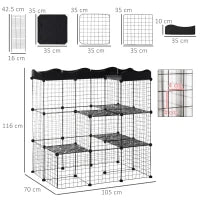 Recinto per Animali Domestici Modulabile e Multilivello con Rampa e 2 Porte in Acciaio e PP, 105x70x116 cm, Nero