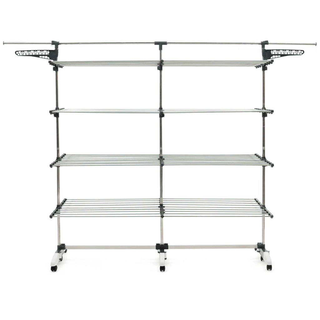 IDMarket - 60 M SUPRA XXL grigio/bianco Asciugatrice a 4 livelli + barra telescopica