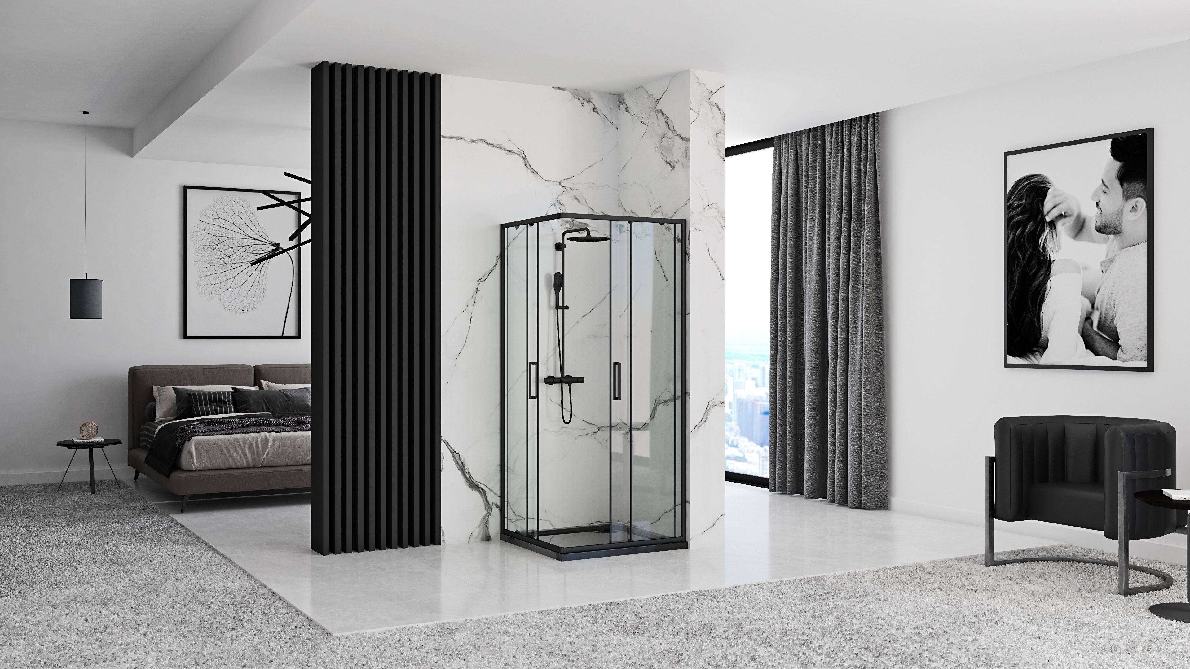 Cabina Doccia Rea Punto Black 80x80 con piatto doccia Savoy black