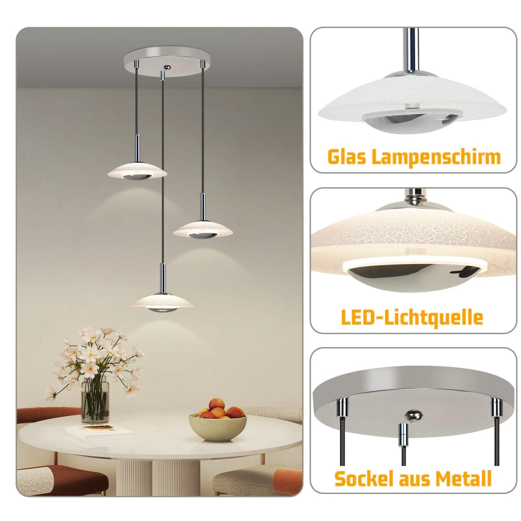 Lampada a sospensione ZMH LED in metallo cromato vetro sala da pranzo 3000K per camera da letto e cucina