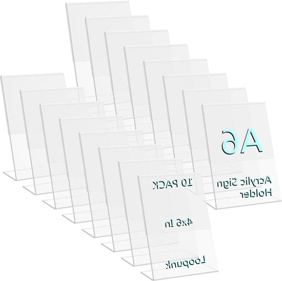 Allestimento A6 per acrilica 10 pezzi per ufficio, negozio e ristorante con supporto per menu.