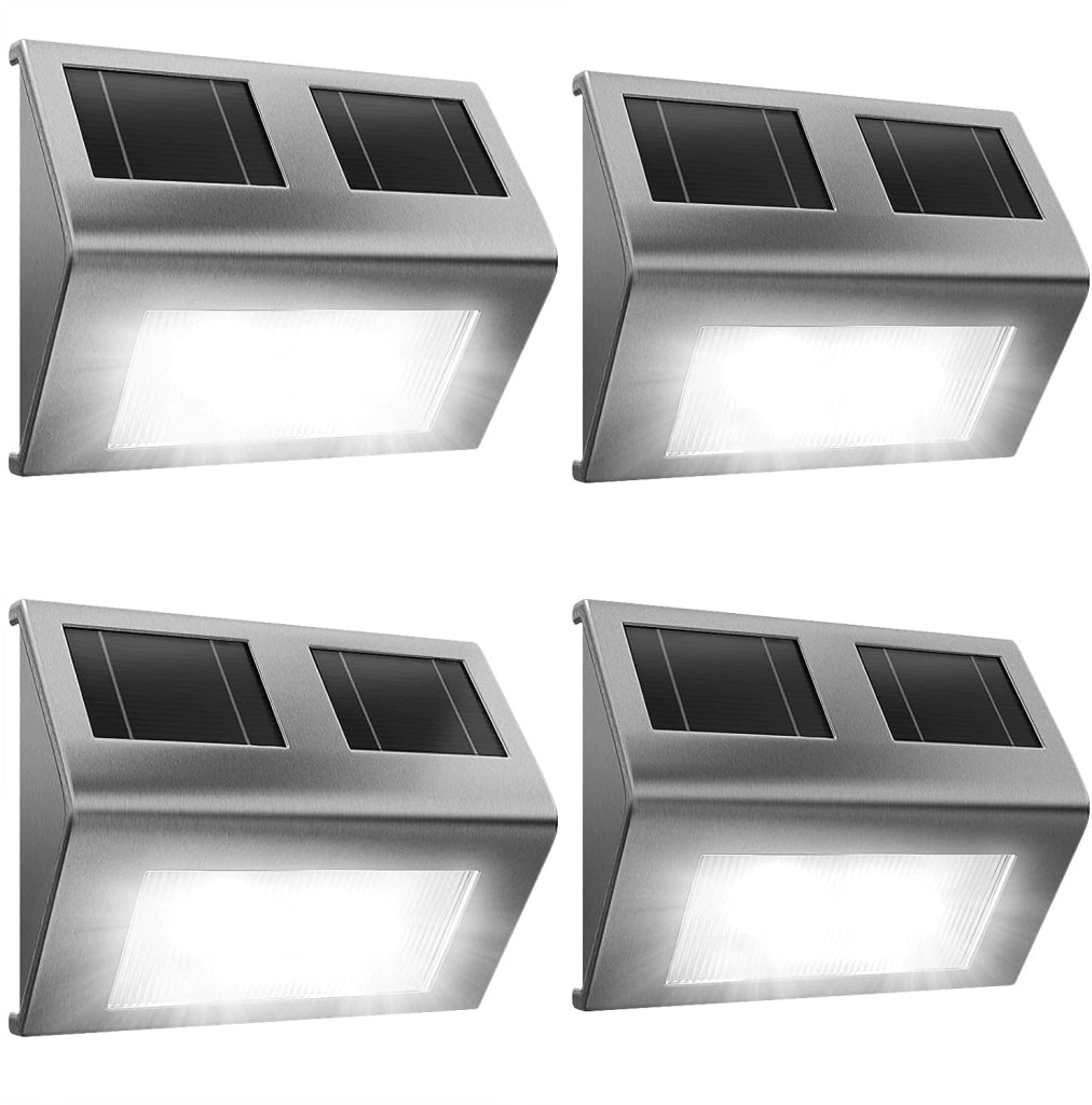 4X Lampada da Parete a LED a Energia Solare con Sensore Crepuscolare da Giardino Impermeabile Esterno Vialetto