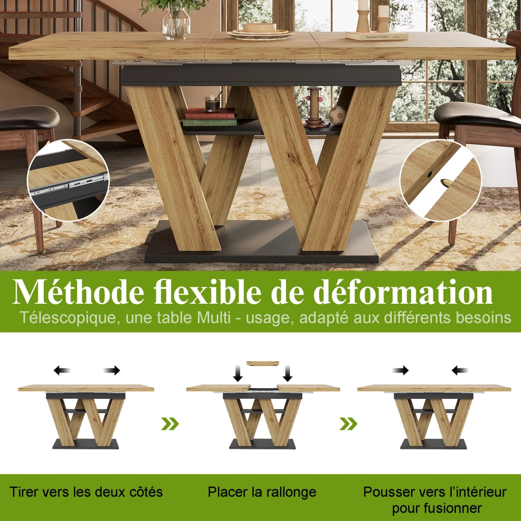 Tavolo da pranzo allungabile con vano contenitore, per cucina e soggiorno, in MDF, nero naturale, 119 × 80 cm
