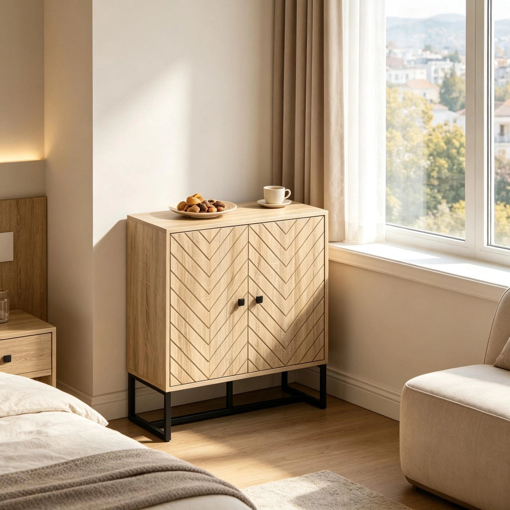 Credenza con ripiani regolabili e ante magnetiche anti-ribaltamento, per soggiorno e ingresso, 80 × 29,5 × 80 cm