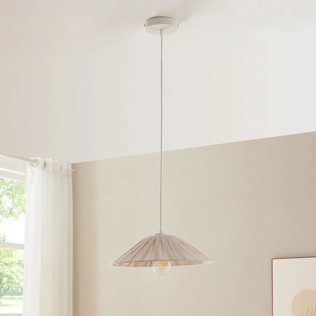 Lampada a Sospensione Bridge con Paralume a Cono Piatto in Tessuto Ø35 cm Beige lux.pro