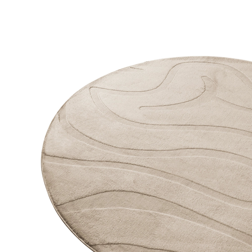 Tappeto da salotto moderno in tessuto jacquard, 160 cm, forma rotonda, pelo corto, beige, Stile Moderno