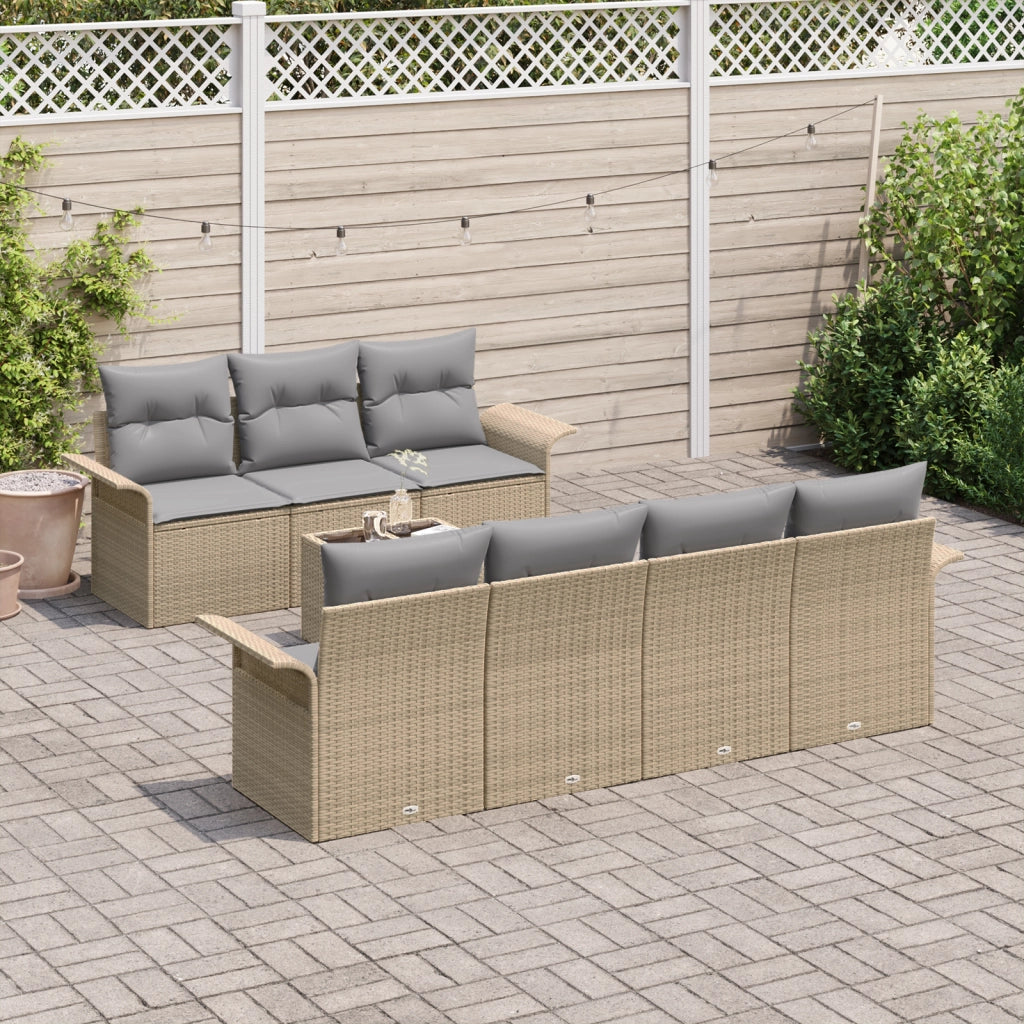 Set di divani da giardino 8 pezzi con cuscini Beige polirattan