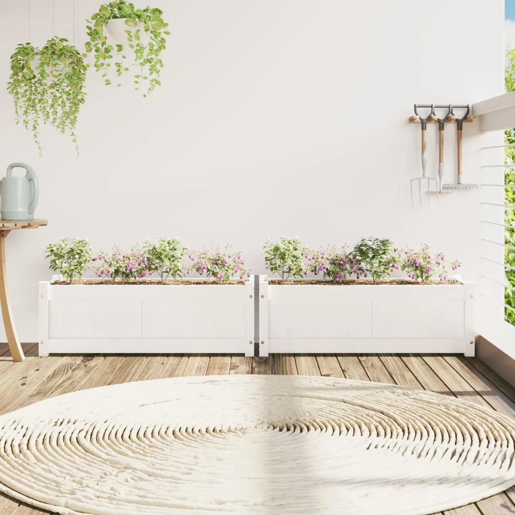 2 pz Fioriere | Cassetta per fiori | Vaso da Giardino Bianche in Legno Massello di Pino