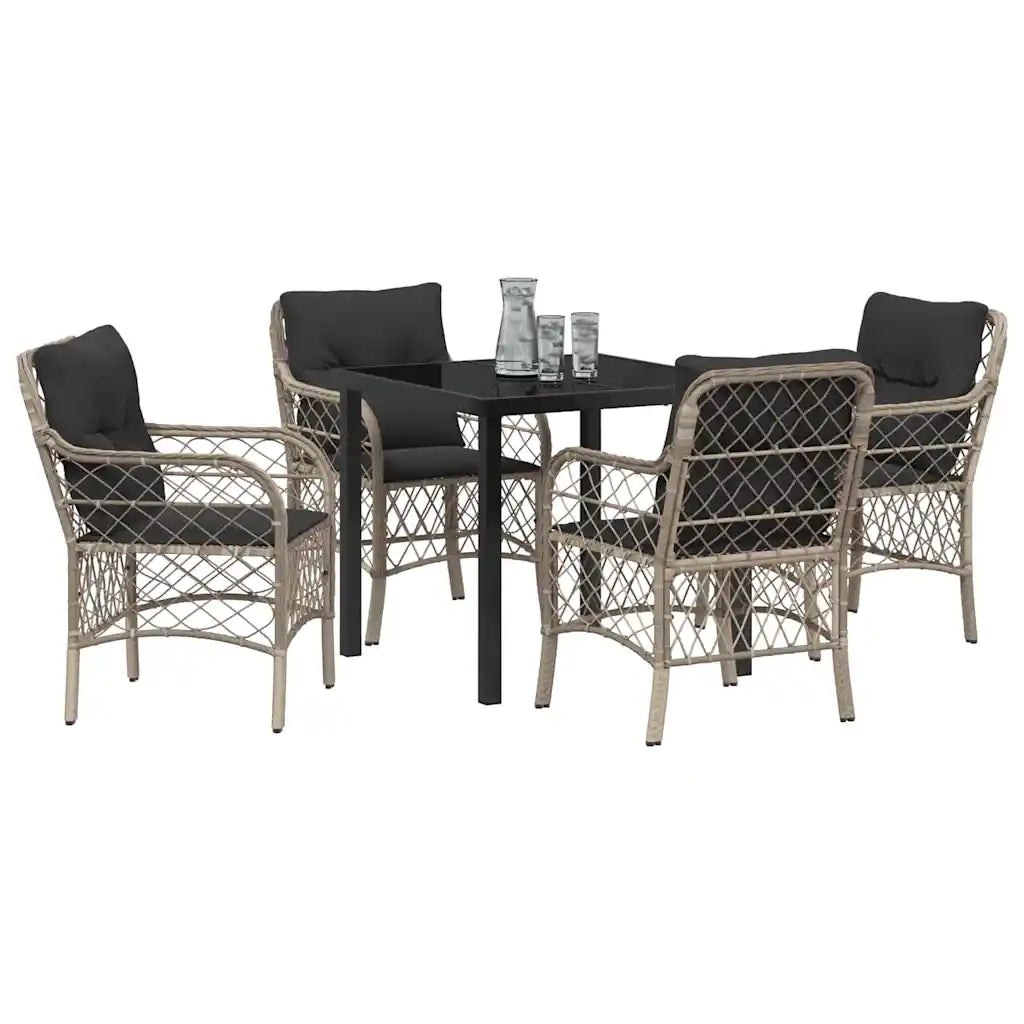 Set da Pranzo per Giardino 5 pcs Grigio chiaro polyrattan