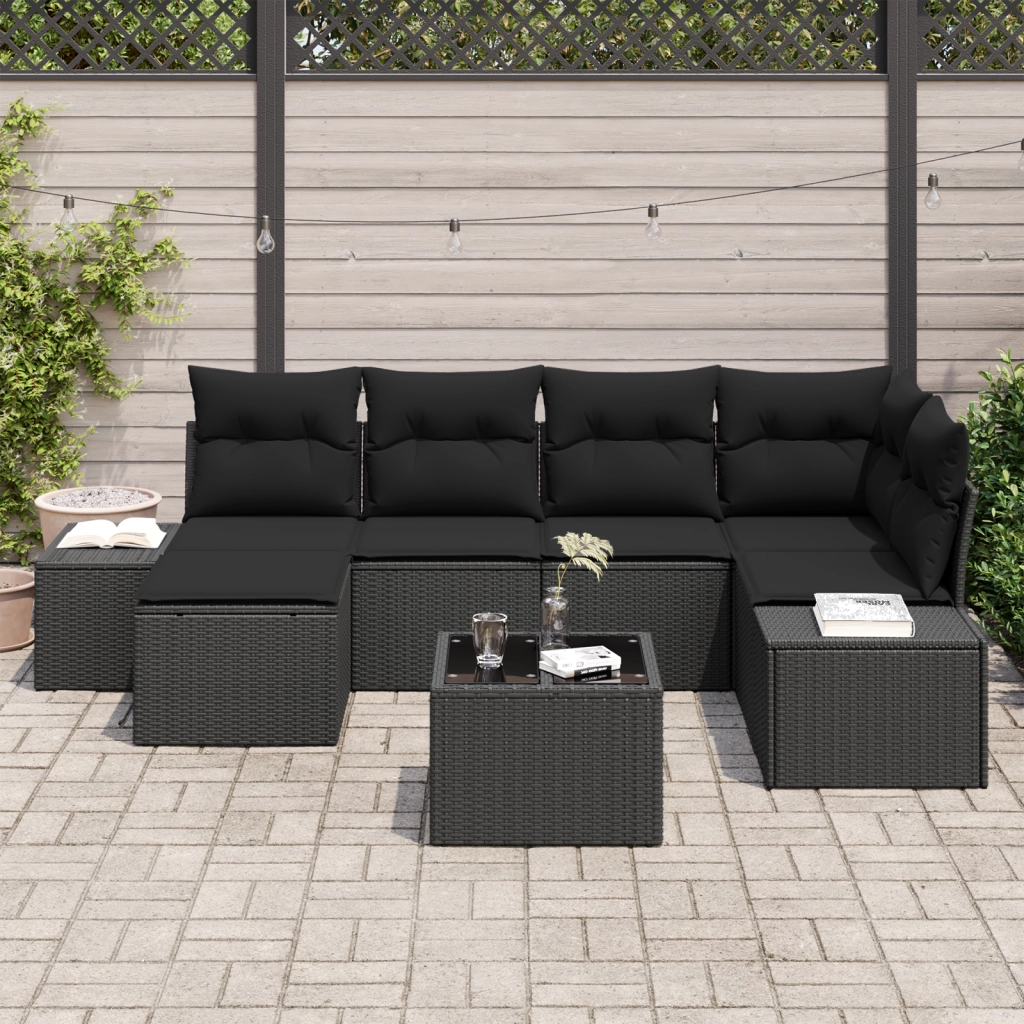 Set di Divano da Giardino 7 Pezzi con Cuscini Beige Polyrattan