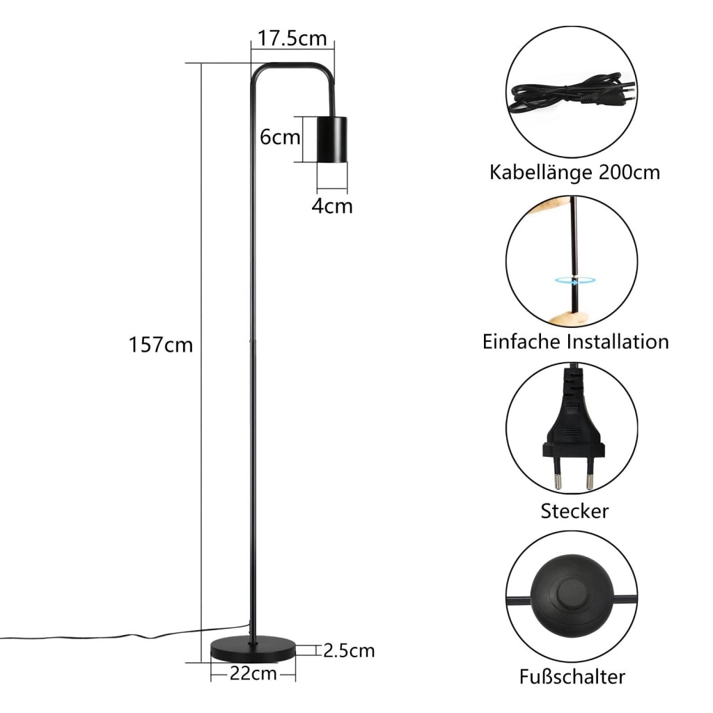 ZMH Lampada da terra nera vintage metallo industriale 157cm con interruttore pedale