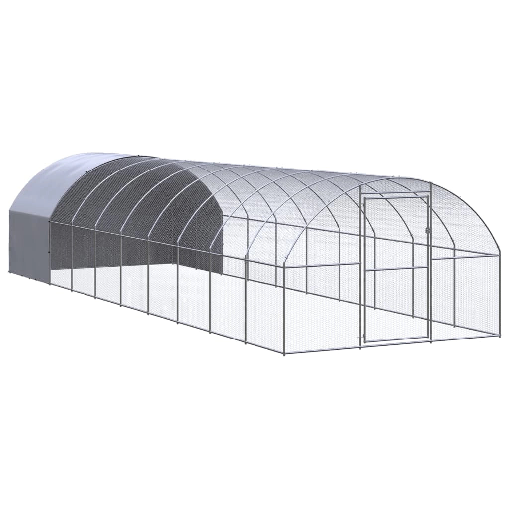 Pollaio/recinto/gabbia per polli da esterno 3 x 10 x 2 m acciaio zincato argento 02_0043996