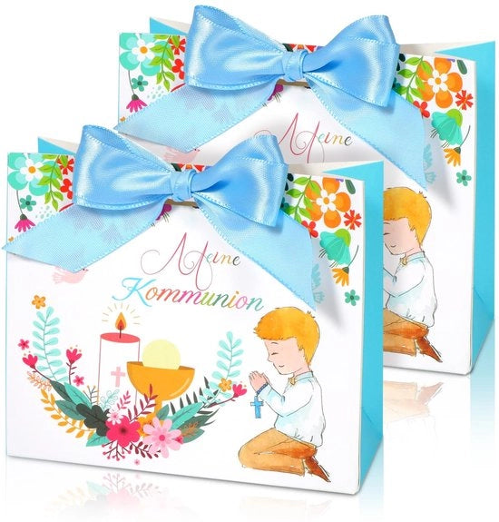 Dono di Comunione in Scatola da 12 pezzi - Blu - Regalo per Ospiti - Sacchetti per Feste - Dolci e Merendine - Imballo di Cadeau