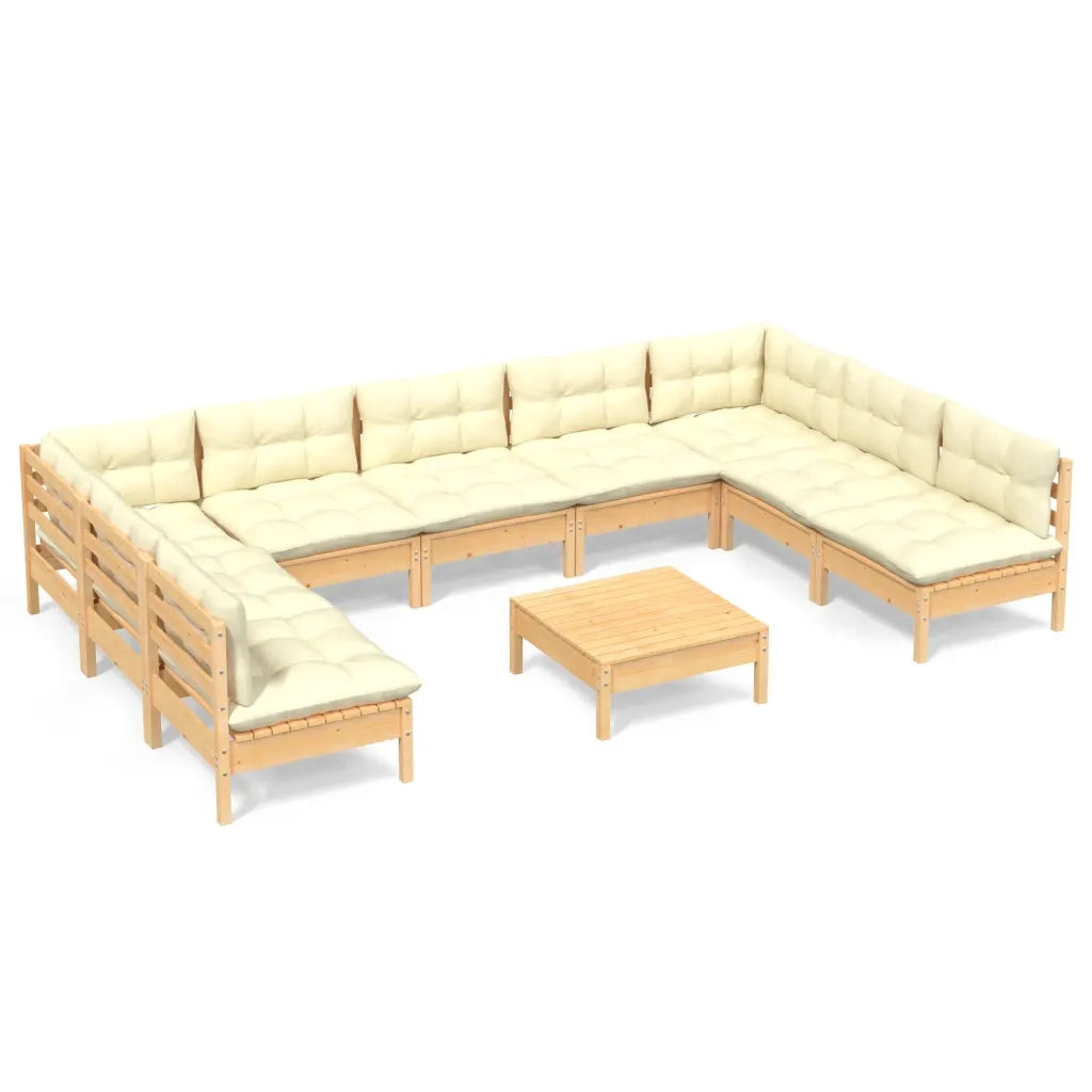 Set Divani da Giardino 10 pz con Cuscini Crema Massello di Pino 3097181
