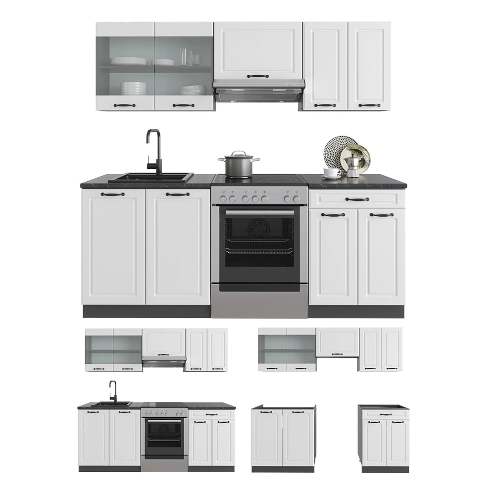 Vicco Cucina componibile Bianco casa di campagna/antracite 200 cm , PL Marmo