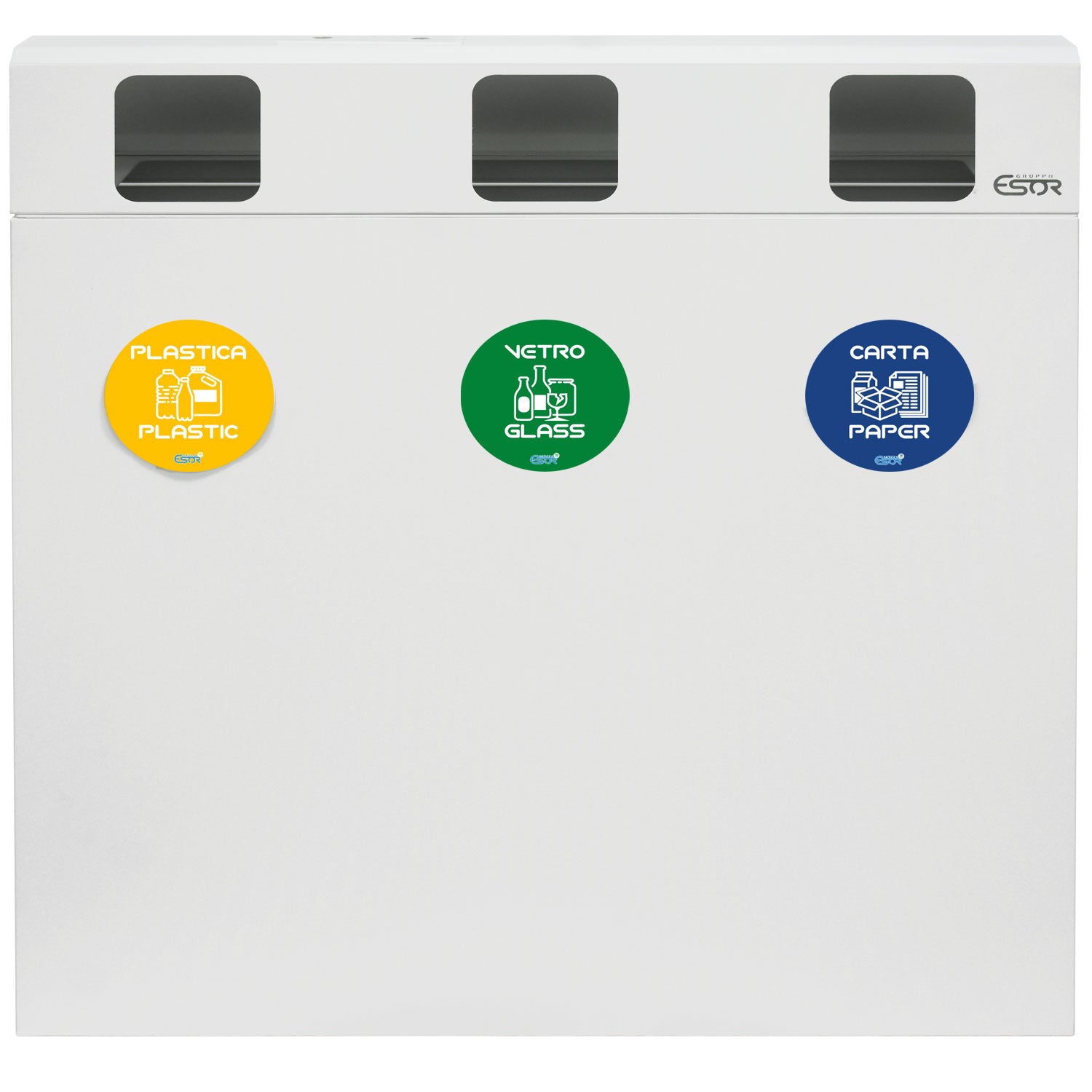 Pattumiera per Raccolta Differenziata 3 Scomparti 180 L 90x30x96 cm in Acciaio Verniciato Bianco