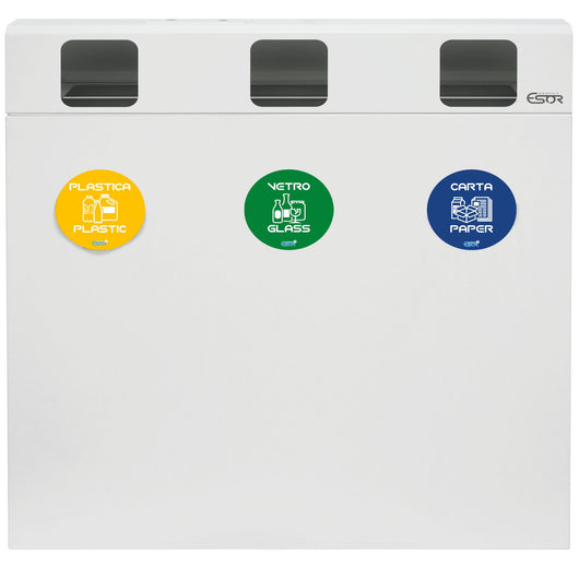 Pattumiera per Raccolta Differenziata 3 Scomparti 180 L 90x30x96 cm in Acciaio Verniciato Bianco