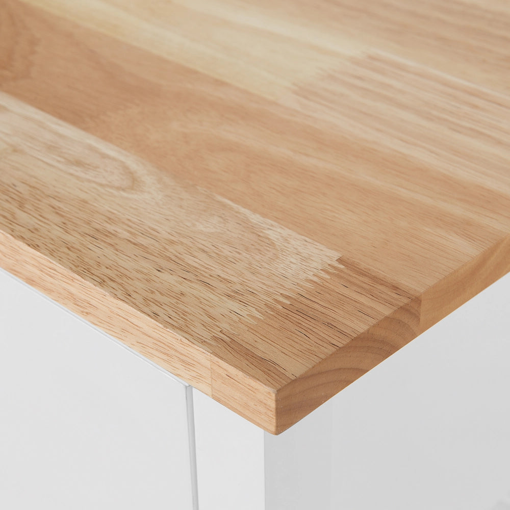 Carrello Cucina Bianco Legno Chiaro Piano 2 Ripiani 2 Posate Cassetti Rotelle Scandinavo Moderno