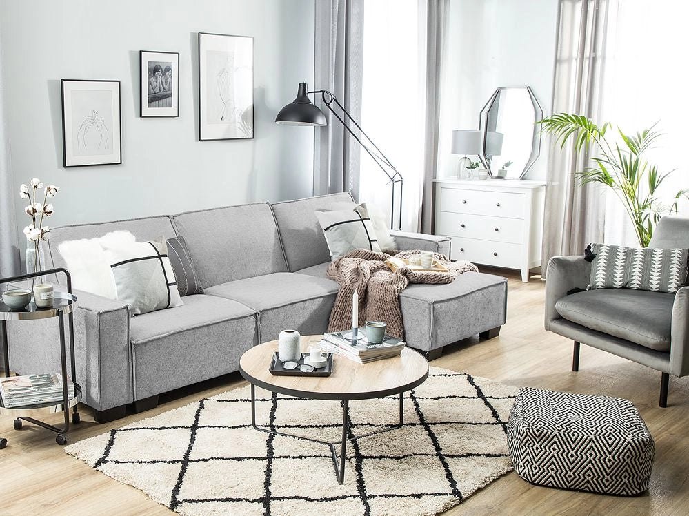 Divano letto ad angolo letto a L con rivestimento in tessuto grigio a 3 posti a versione sinistra