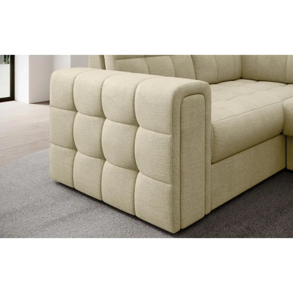 Divano ad angolo trasformabile MONTEZA beige 299 cm con contenitore e letto