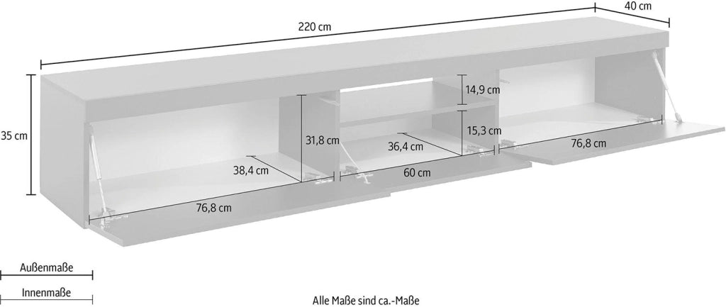 Mobile Tv 3 Ante e Ripiano a Giorno 220x40x35 cm Essential 2A 1R Grigio Antracite Opaco