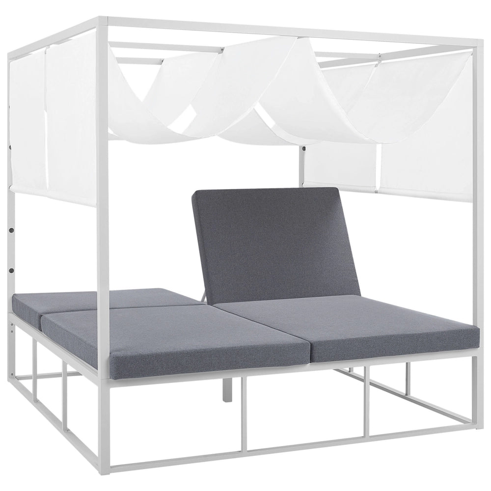Letto a baldacchino da giardino con struttura in alluminio bianco e grigio con cuscini in poliestere a baldacchino Letto da esterno
