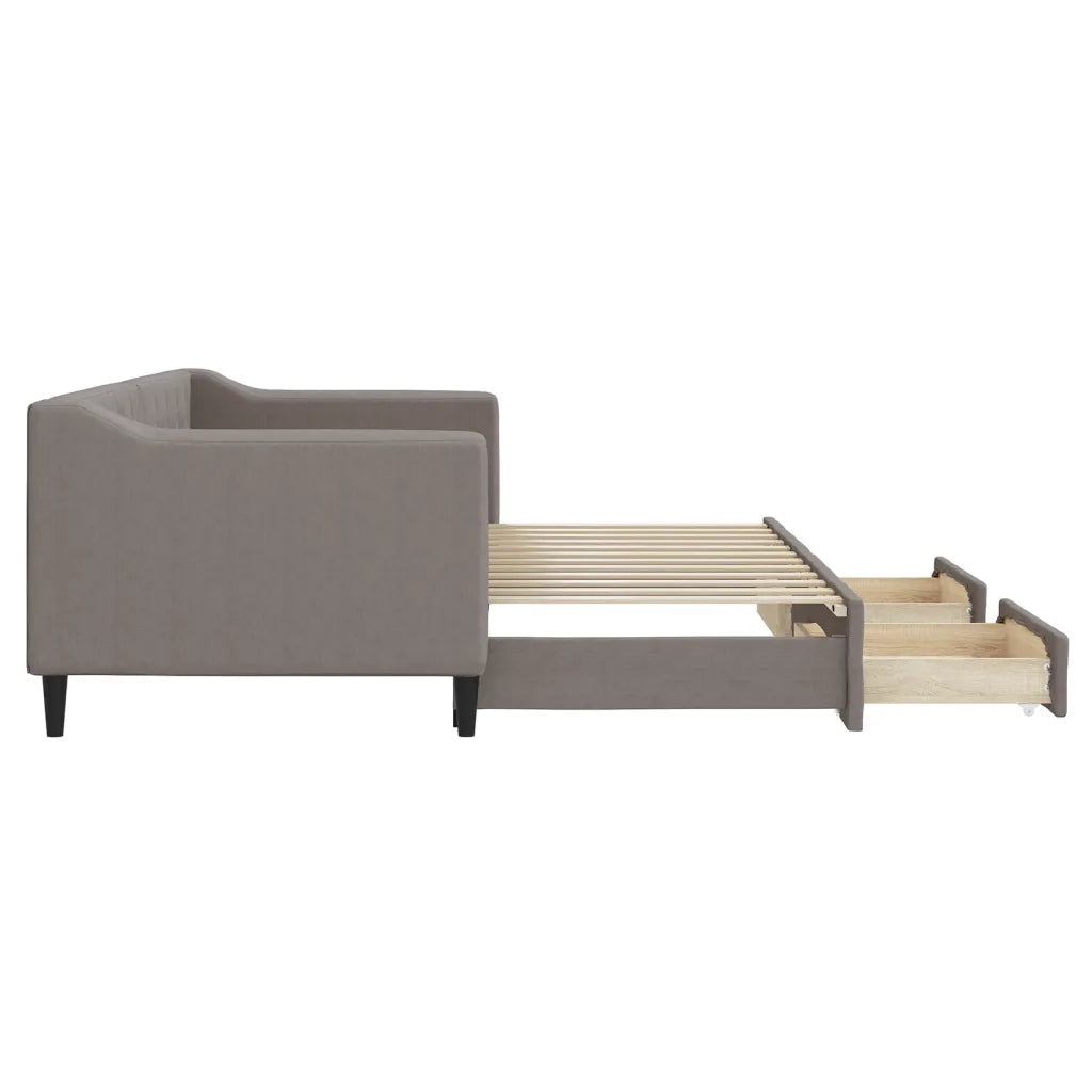 Divano Letto Estraibile con Cassetti Tortora 80x200 cm Tessuto