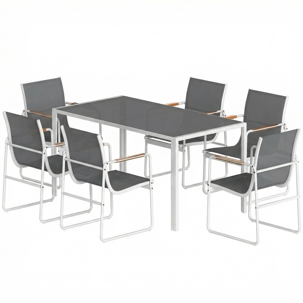 Set Giardino con Tavolo in Vetro e 6 Sedie ¨C Minimal ¨C Bianco e Grigio