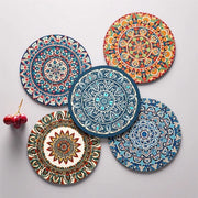 Set di 5 sottopiani ceramici boho per bicchieri, assorbenti con fondo di corno e contenitore nero