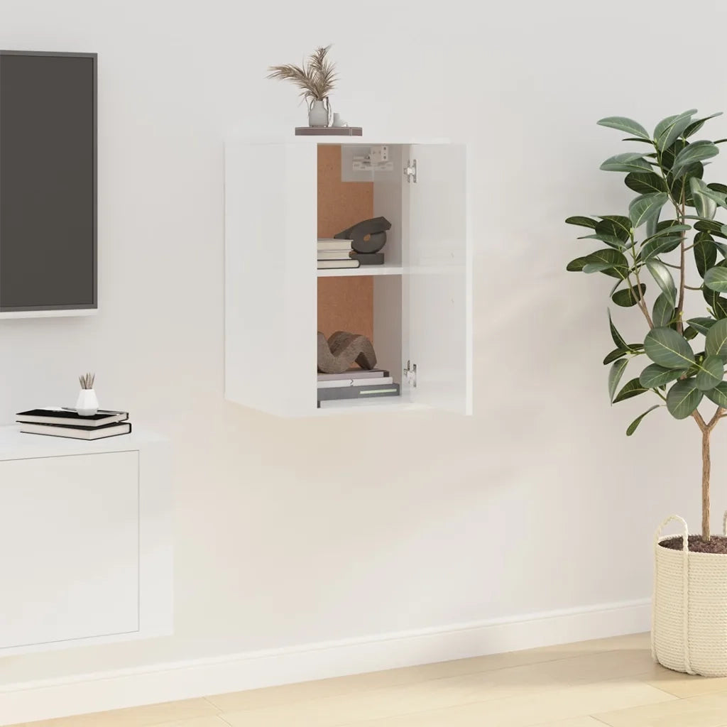 Mobile Porta TV a Parete Bianco Lucido 40x34,5x60 cm 816660