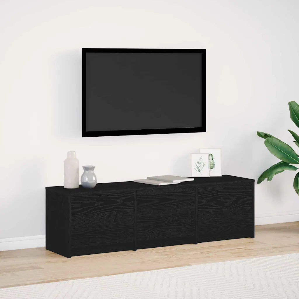 Mobile TV con LED con strisce LED Rovere Nero 140 x 34 x 40 cm