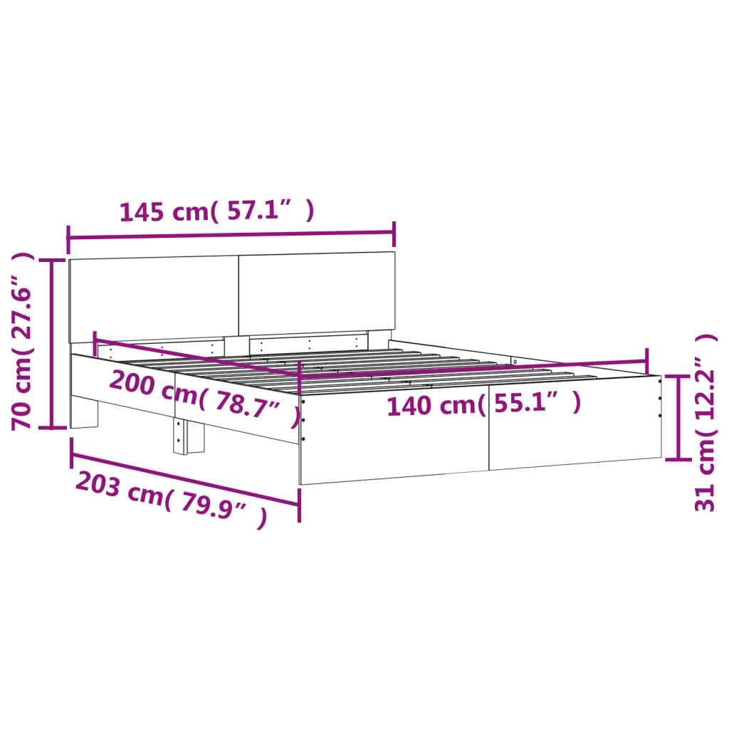 Letto matrimoniale | Letto per adulti | Giroletto con Testiera Bianco 140x200 cm