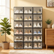 Set 18 scatole per scarpe ULEVR impilabili 25x18,5x35,5 cm in plastica trasparente e nera