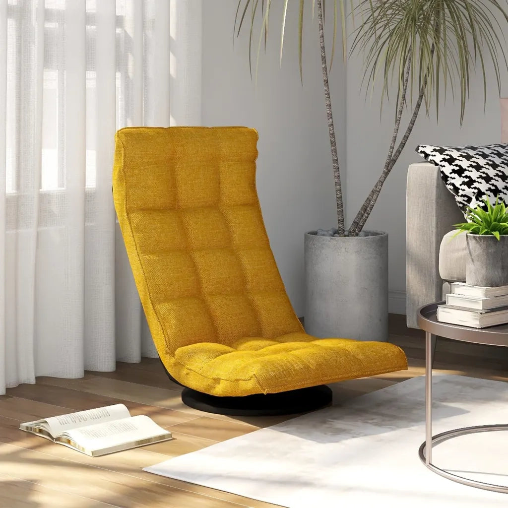 Sedia da Pavimento Girevole Giallo Senape in Tessuto