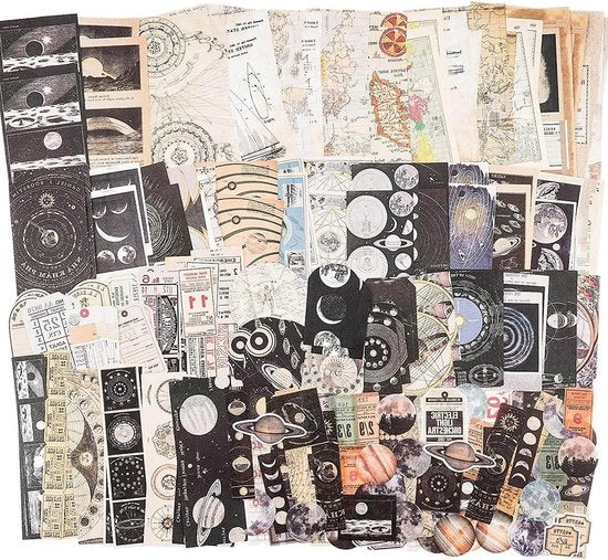 Set di adesivi vintage per scrapbooking - 200 pezzi.