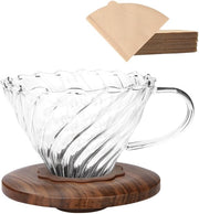Caffettiera 600ml con cappuccio di Nocciola - Vetro Borosilicato - 100 Filtro Carta Dimensione 02 - Macchina per Caffè Espresso a Goccia - Senza BPA - Facile da Pulire e Sicura