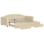 Divano letto | Sof¨¤ letto | Letto singolo Estraibile con Cassetti Crema 90x200 cm in Tessuto