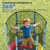 Tappeto Elastico per Bambini 3-6 Anni con Rete di Protezione, 6 Colonne e 3 Ingressi, Ø140x190 cm, Multicolore