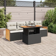 Set Divani da Giardino 5 pz con Cuscini Nero Polyrattan Acacia 3327654
