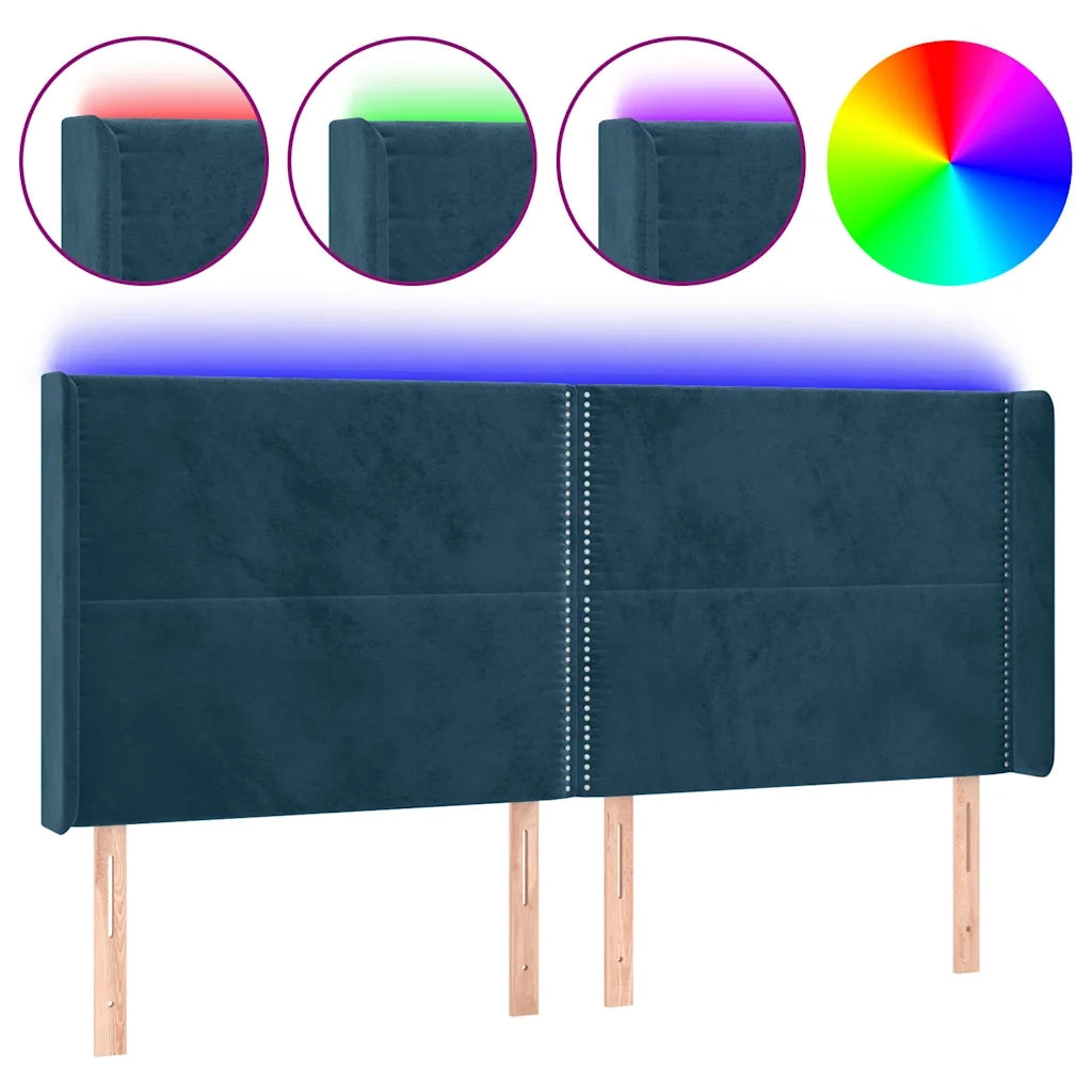 Testiera a LED Blu Scuro 163x16x118/128 cm in Velluto 3123966