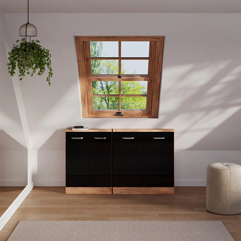Set di mobili sottotetto Rion Nero lucido/Rovere dorato Set di 2 Vicco