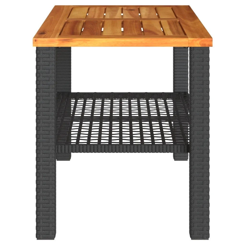 Tavolo da Giardino Nero 70x38x42cm in Polyrattan e Legno Acacia 366270