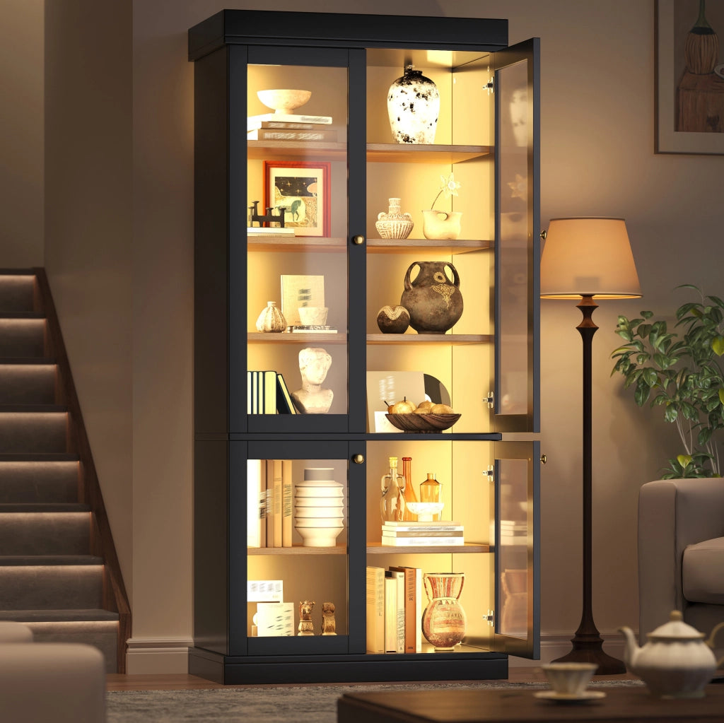 Mobile alto 80x40x180 cm con illuminazione LED multicolore e sistema antiribaltamento in MDF e metallo nero