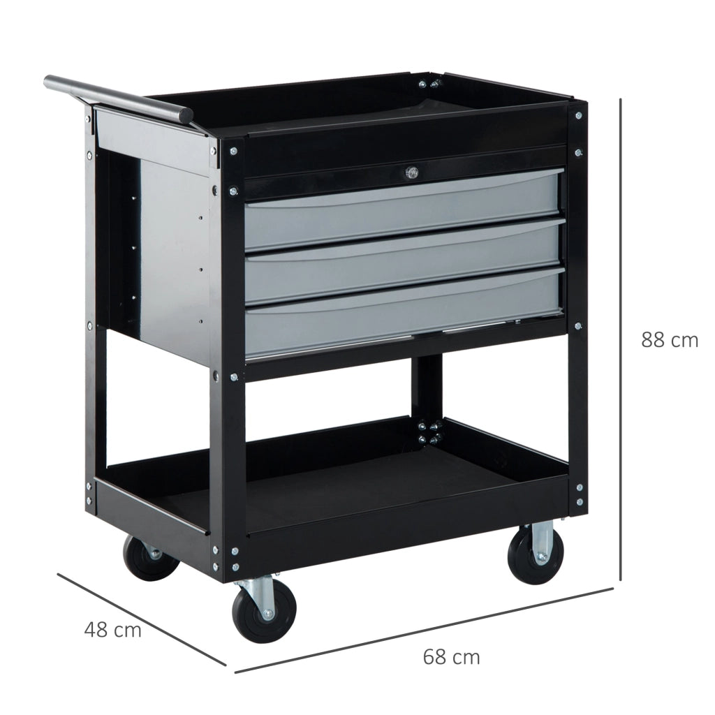 EasyComfort Carrello da Officina Professionale Cassettiera Portautensili in Lamiera, Nero, 68 x 46 x 88cm