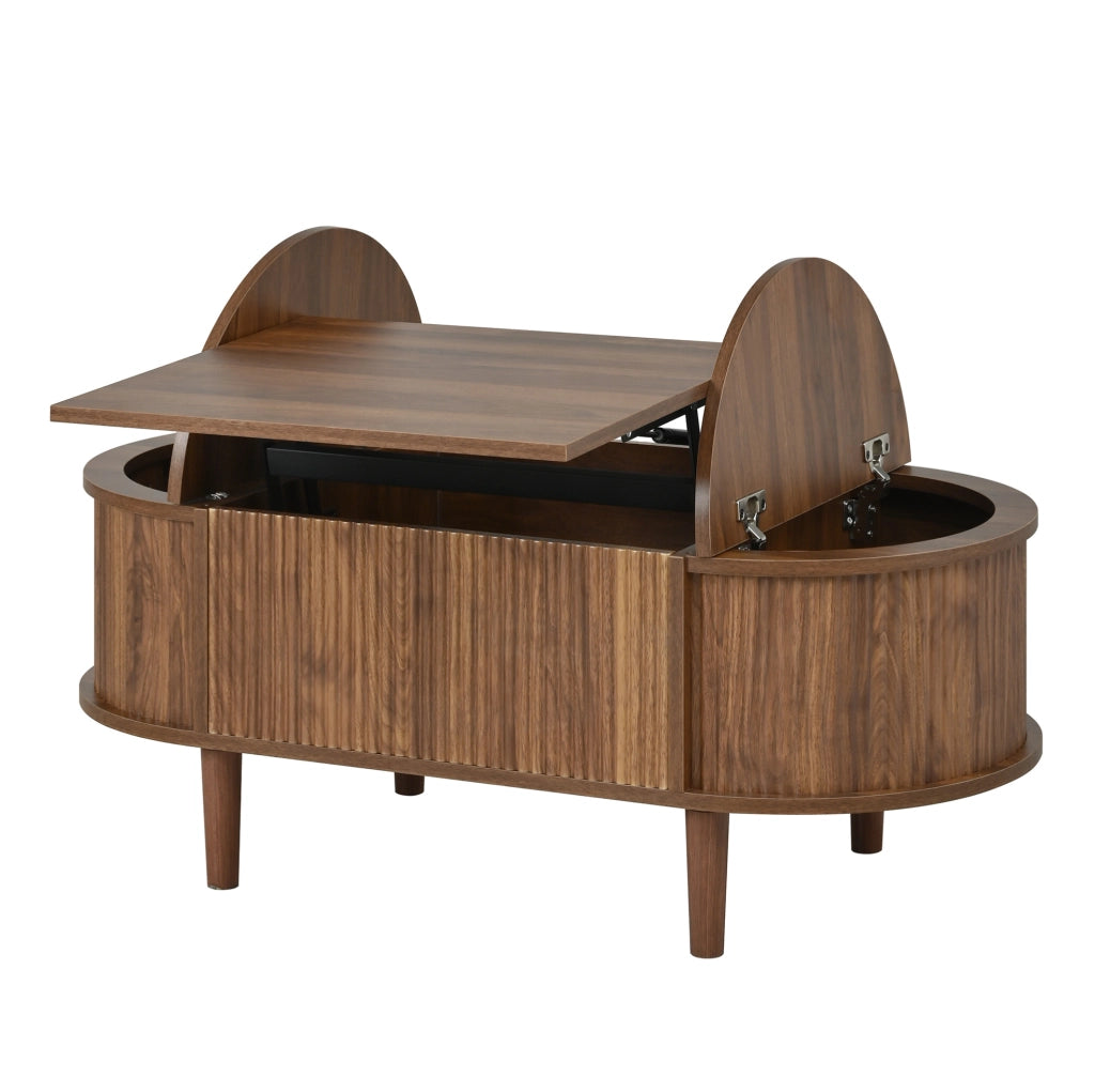 Tavolino da caffè 100x48x53.5 cm con piano sollevabile e contenitore in MDF noce
