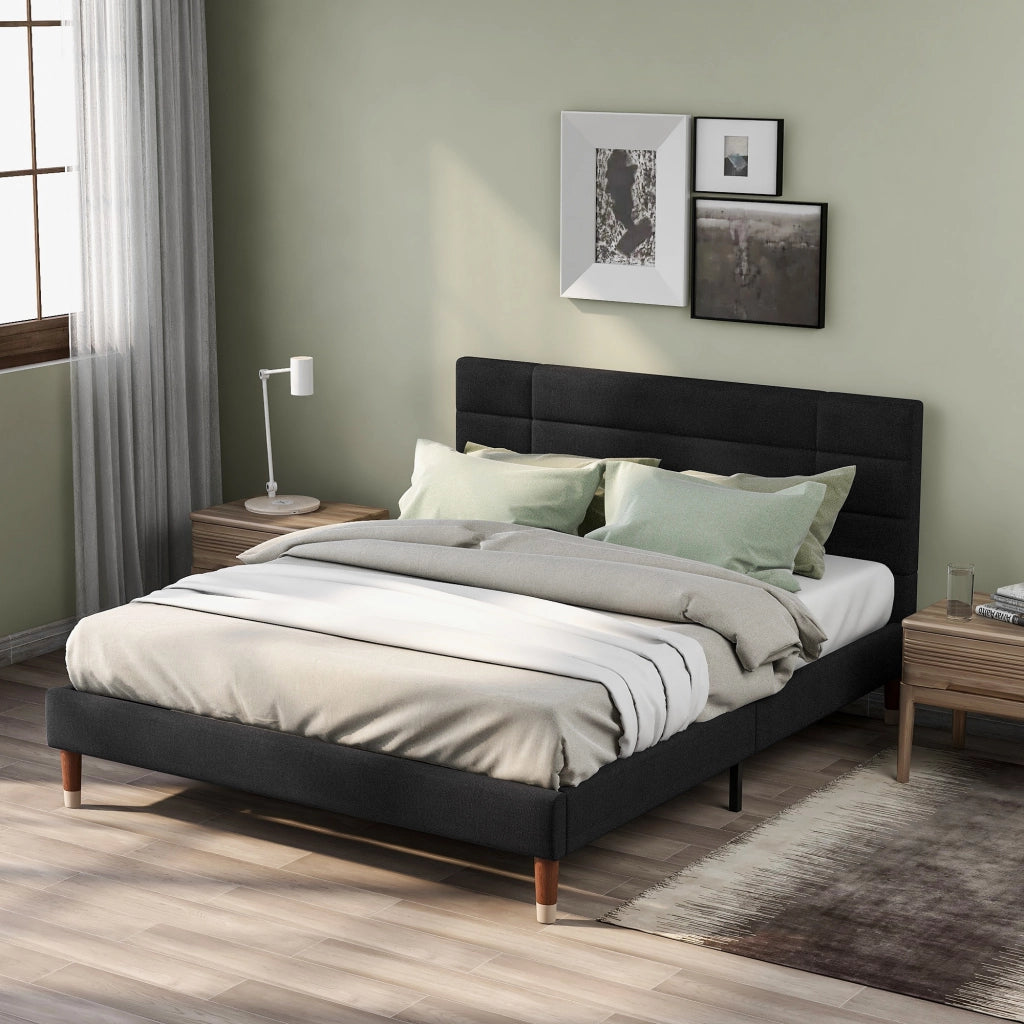 Letto matrimoniale contenitore 140×200 cm con testiera e rete; materasso incluso; legno; nero