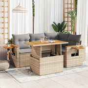 Set Divano da Giardino 5 pz con Cuscini Beige Polyrattan Acacia 3327594